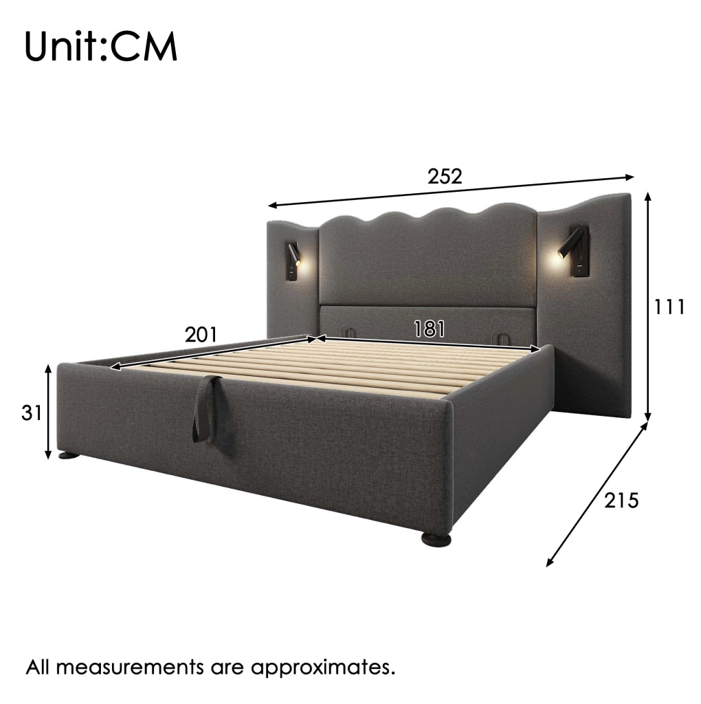 Letto contenitore 180x200 cm con lampada LED orientabile e porte USB-C