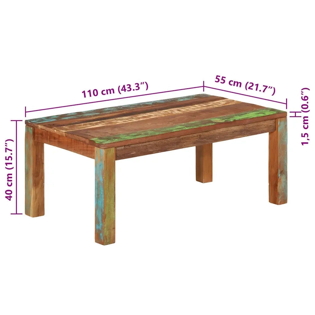 Tavolino da Caffè 110x55x40 cm Legno massello recuperato 356252
