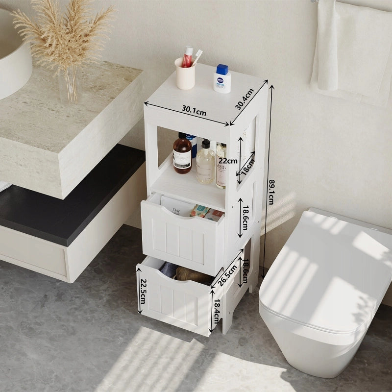 Mobile da bagno a colonna bianco con ripiani in legno 89x30x30 cm