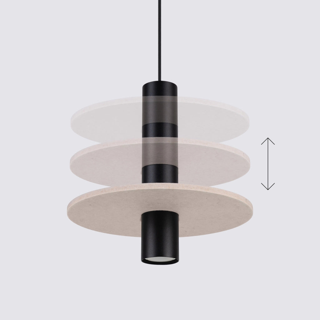 Lampada sospensione tubo nero disco feltro beige GU10