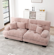 Divano 2 posti 220x77x81 cm in chenille rosa, con 2 cuscini lombari e 2 decorativi, per soggiorni