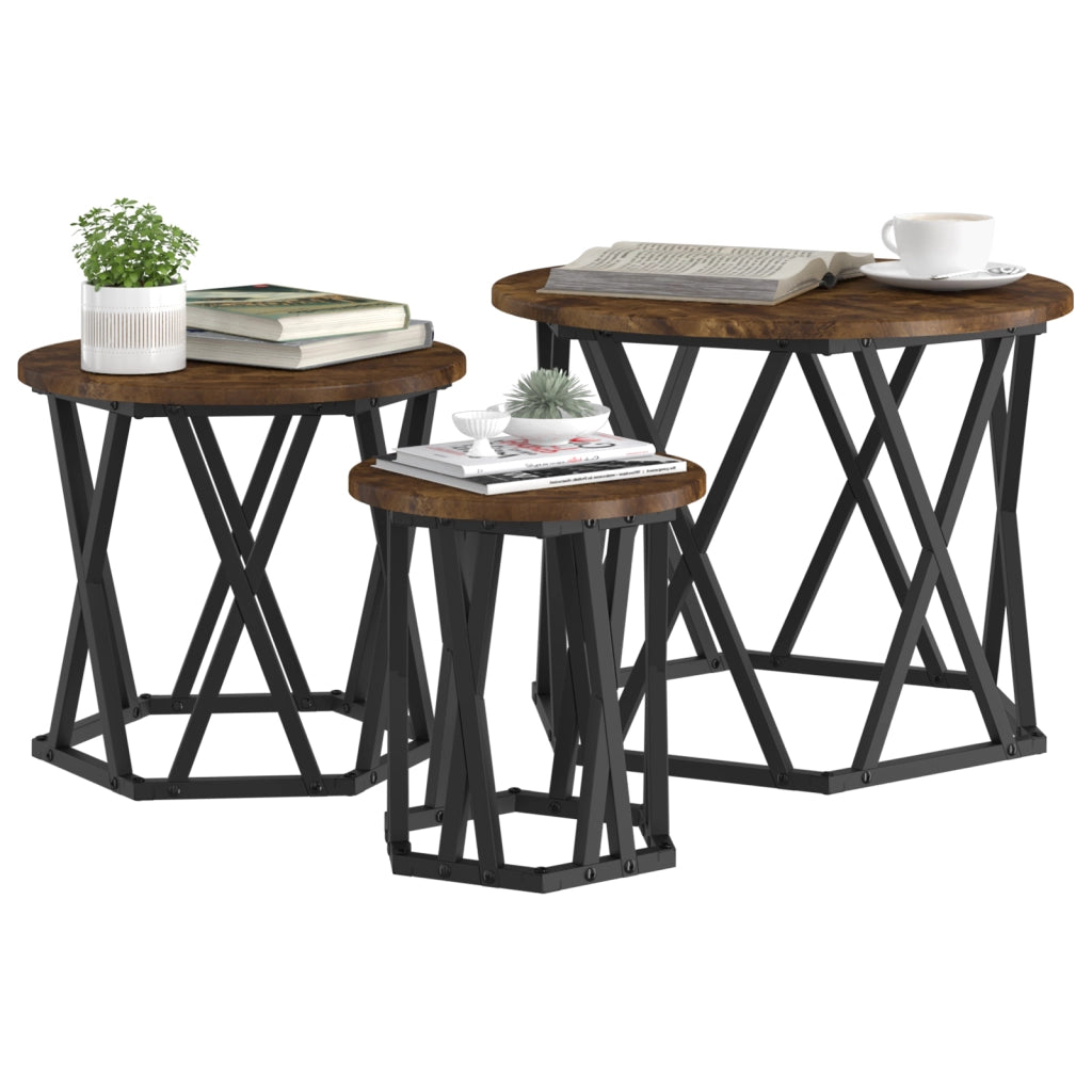 Set di 3 Tavolini Nesting in Rovere Affumicato in Legno Ingegnerizzato