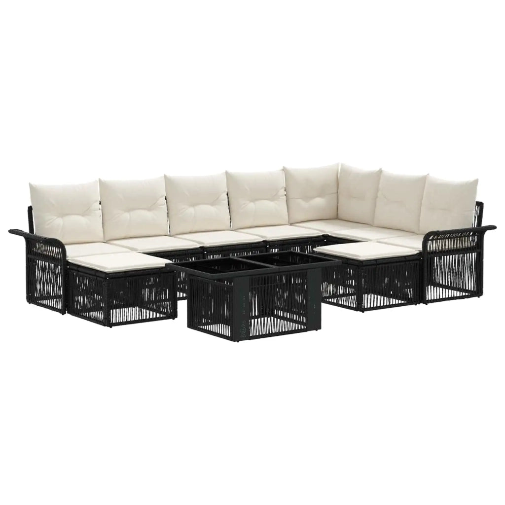 Set Divano da Giardino 10 pz Nero e Bianco Crema polyrattan 3436726