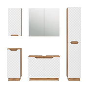 Vicco Set di mobili da bagno Rovere/bianco con struttura in piastrelle 5 parti