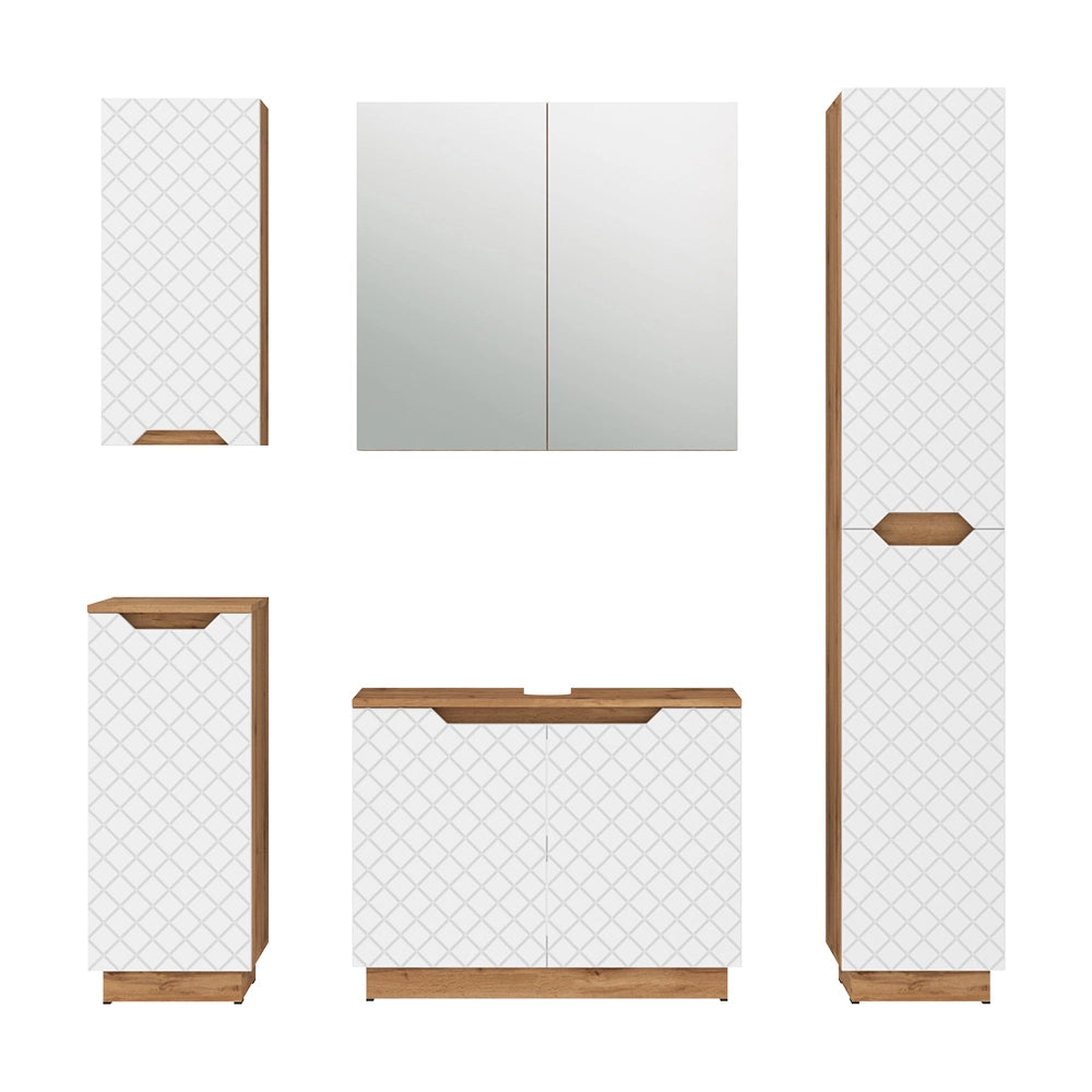 Vicco Set di mobili da bagno Rovere/bianco con struttura in piastrelle 5 parti