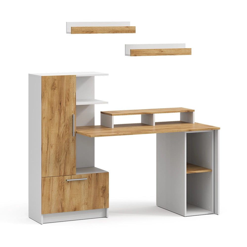 Set scrivania Tomy Bianco/Rovere dorato 150 x 59 cm Set di 5 Vicco