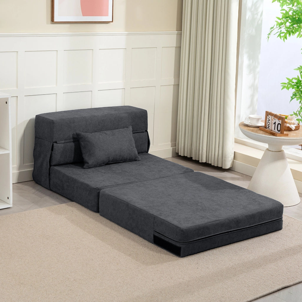 Divano letto ¨C zephmum ¨C tessuto velluto, grigio scuro