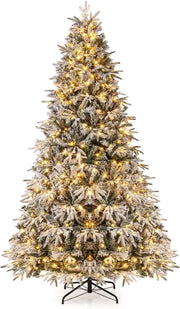 Albero di Natale Innevato 270 cm, Albero di Natale Innevato Pre-illuminato con 600 Luci LED Bianco Caldo, 2198 Punte di Rami e Base in Metallo Pieghevole (270 cm)