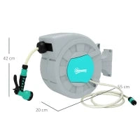Avvolgitubo Automatico a Parete e Portatile Lunghezza 25+2 m, Sistema di Blocco e 7 Getti, Grigio