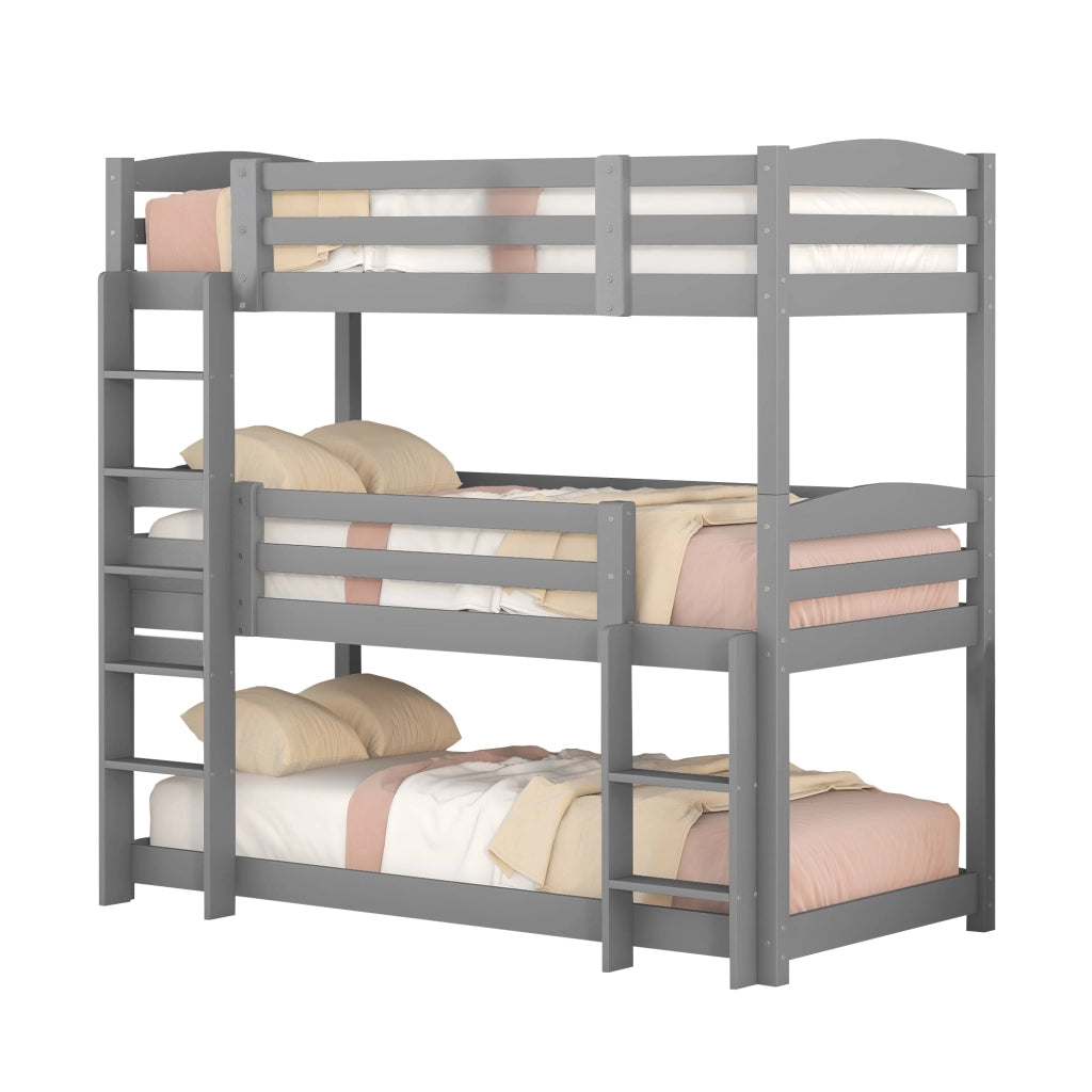 LETTO A CASTELLO TRIPLO 90x200 cm Legno di pino Grigio