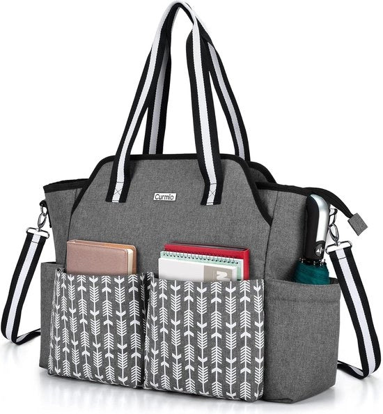 Borsa da spalla per insegnanti, borsa da lavoro per donne, borsa portatile per laptop, borsa per materiali didattici come cartelle, quaderni o libri, grigia (borsa vuota)