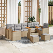 Set di Divano da Giardino  da 10 Pezzi con Cuscini Beige Polyrattan Acacia