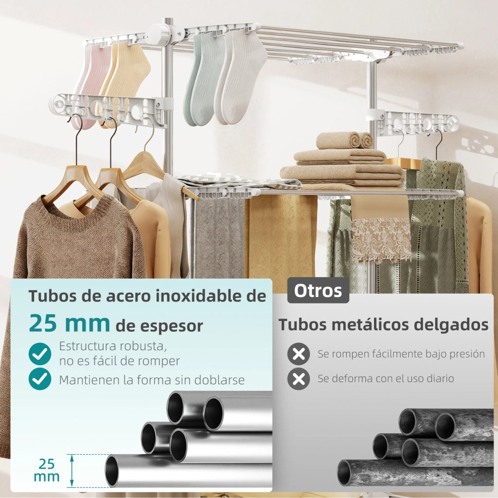 Stendibiancheria Verticale 4 Livelli 6 Ruote 2 Laterali Abatibili ¨C zephmum ¨C Acciaio Inox Argento