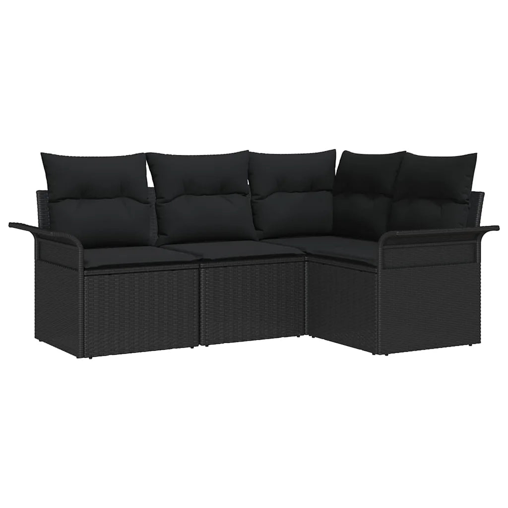 Set Divano da Giardino con archiviazione 4 pcs Nero polyrattan