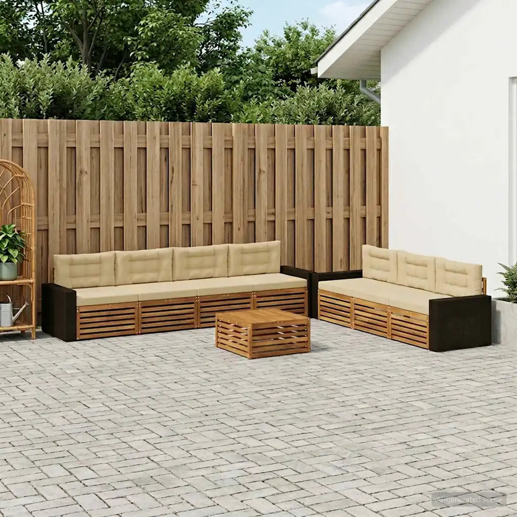 Set di divani da esterno 8 pcs Naturale e Beige 79 x 79 x 37 cm