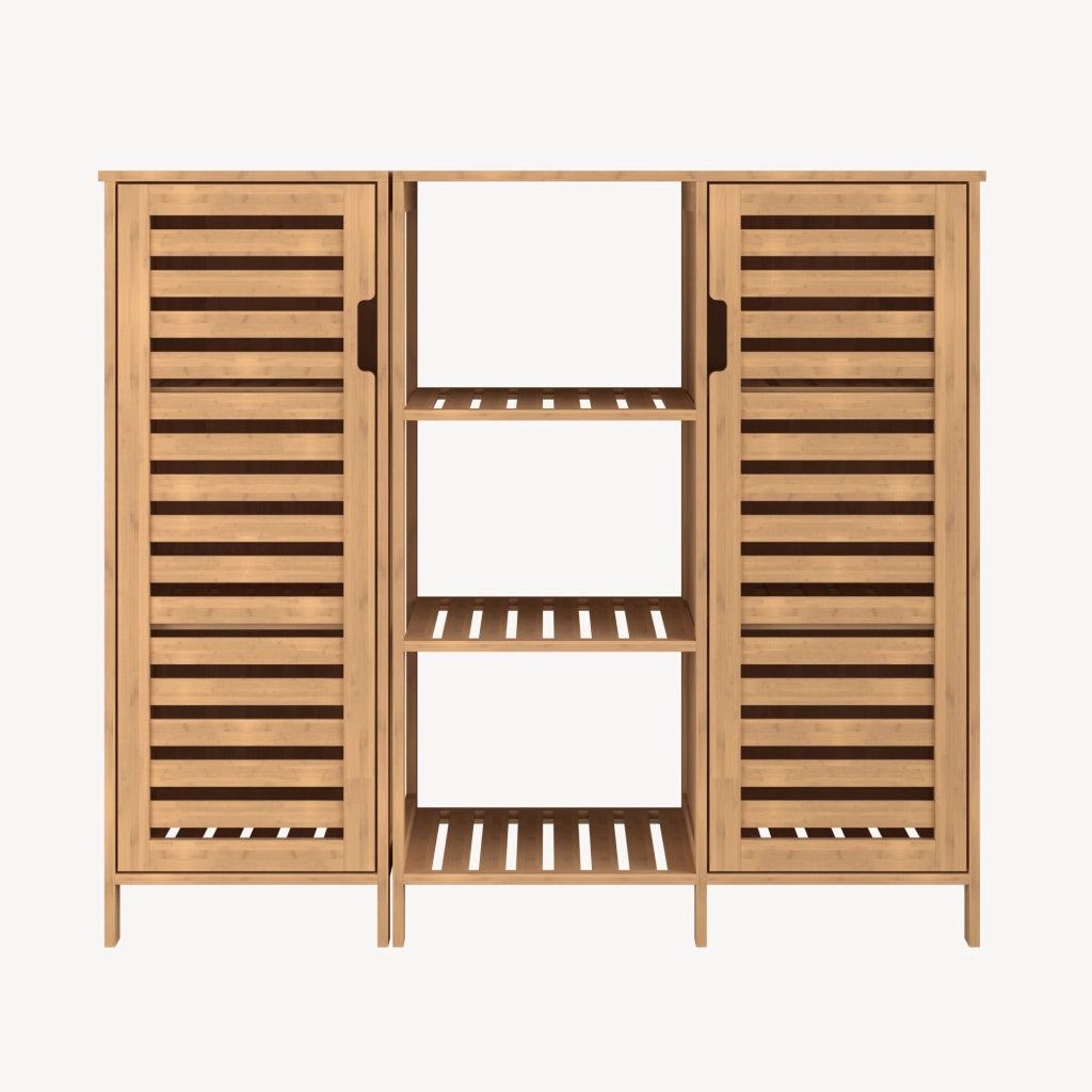 Mobile Contenitore Hakseri a 2 Elementi con Ante e Vani Aperti 87 x 99 x 33 cm in Bambù Naturale [en.casa]