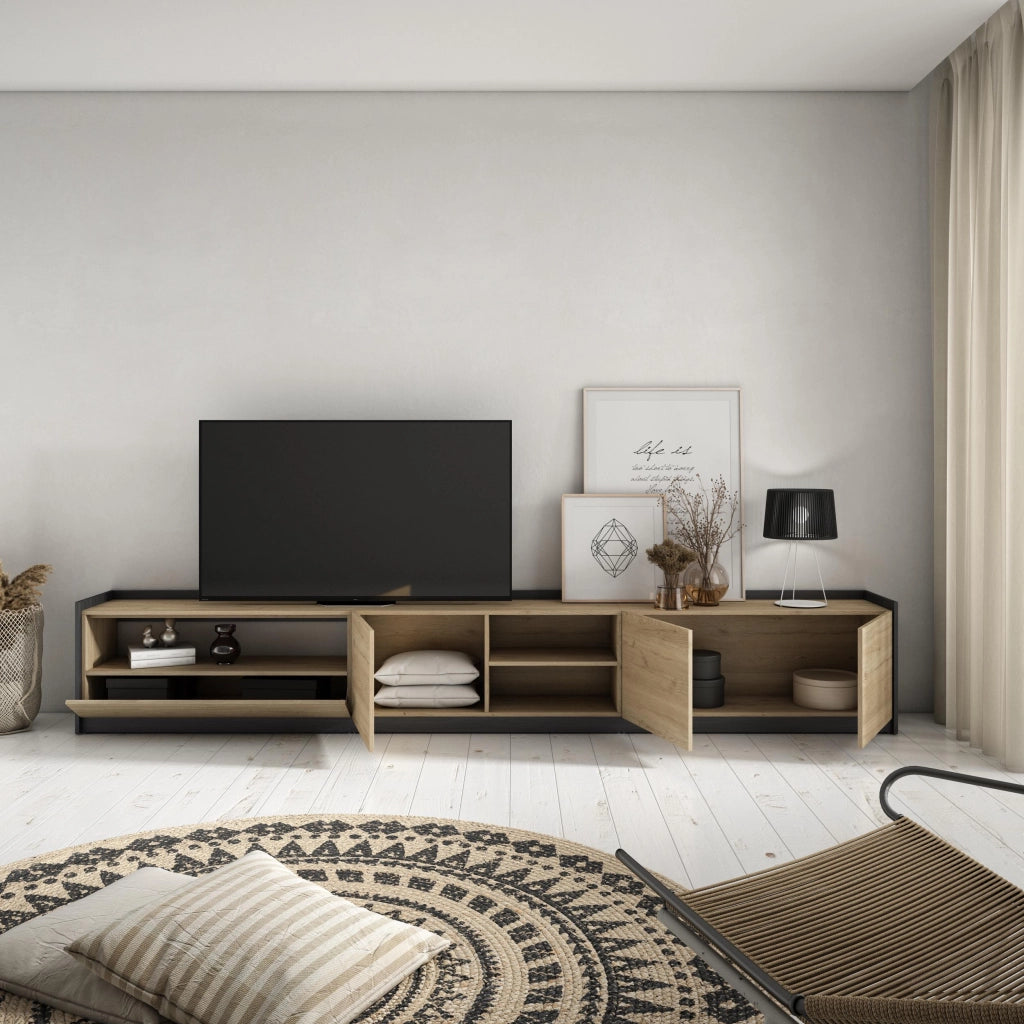Mobile TV Soggiorno, 310x50x37 cm, Per TV fino a 80", Mobile Soggiorno, Rovere e nero