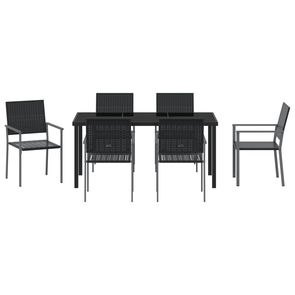 Set da Pranzo da Giardino 7 Pezzi in Polyrattan Nero