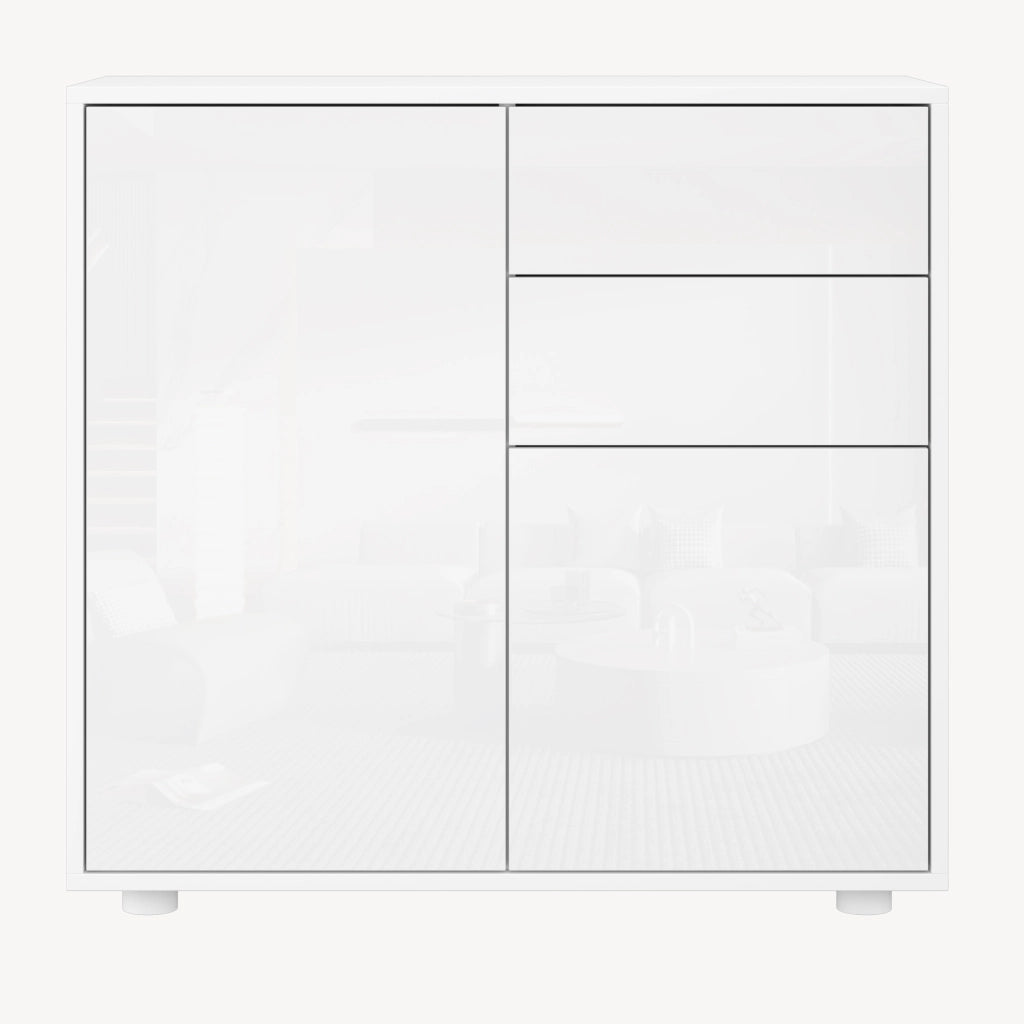 Comò Paarl con 2 Ante e 2 Cassetti 74x79x36 cm - Bianco Lucido [en.casa]