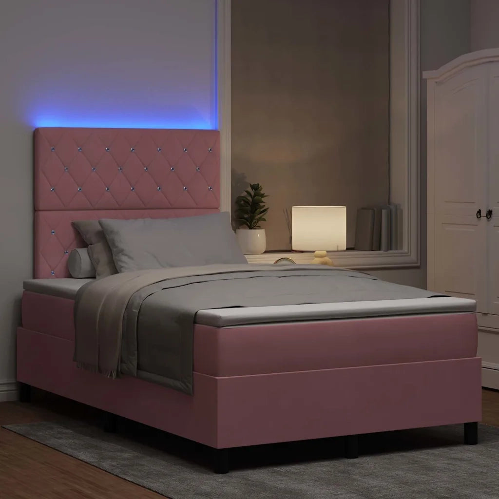 Letto a Sorgente LED con materasso Rosa 120 x 190 cm Tessuto