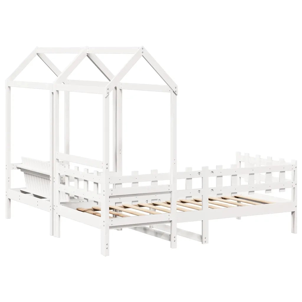 Set Dormeuse e Panca con Tetto Bianco 80x200cm Massello Pino