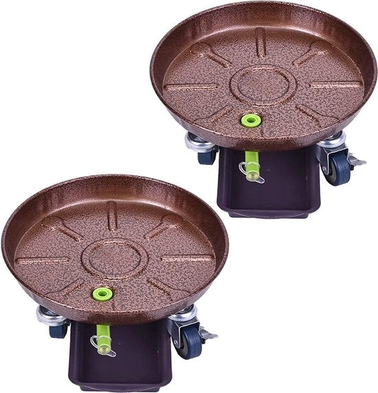 Rotolatore di piante a rullo metallico, cesta per piante con ruote, per interni ed esterni, casa in giardino, rotolatore per fiori per interni ed esterni, supporto per piante, rotolatore per fiori (33 cm, bronzo)