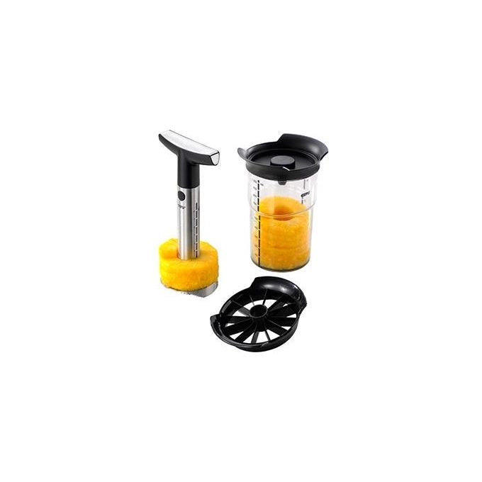 Gefu 13550 Professional Plus Taglia Ananas in Acciaio Inox con Contenitore da 1000 ml e Set di Coltelli colore Nero Argento