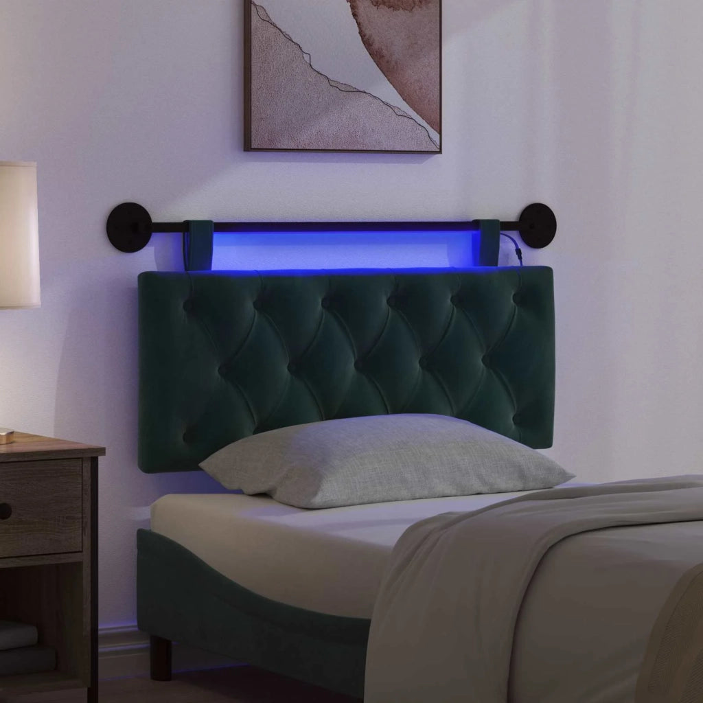 Testiera sospesa Con luce LED Verde Scuro Velluto