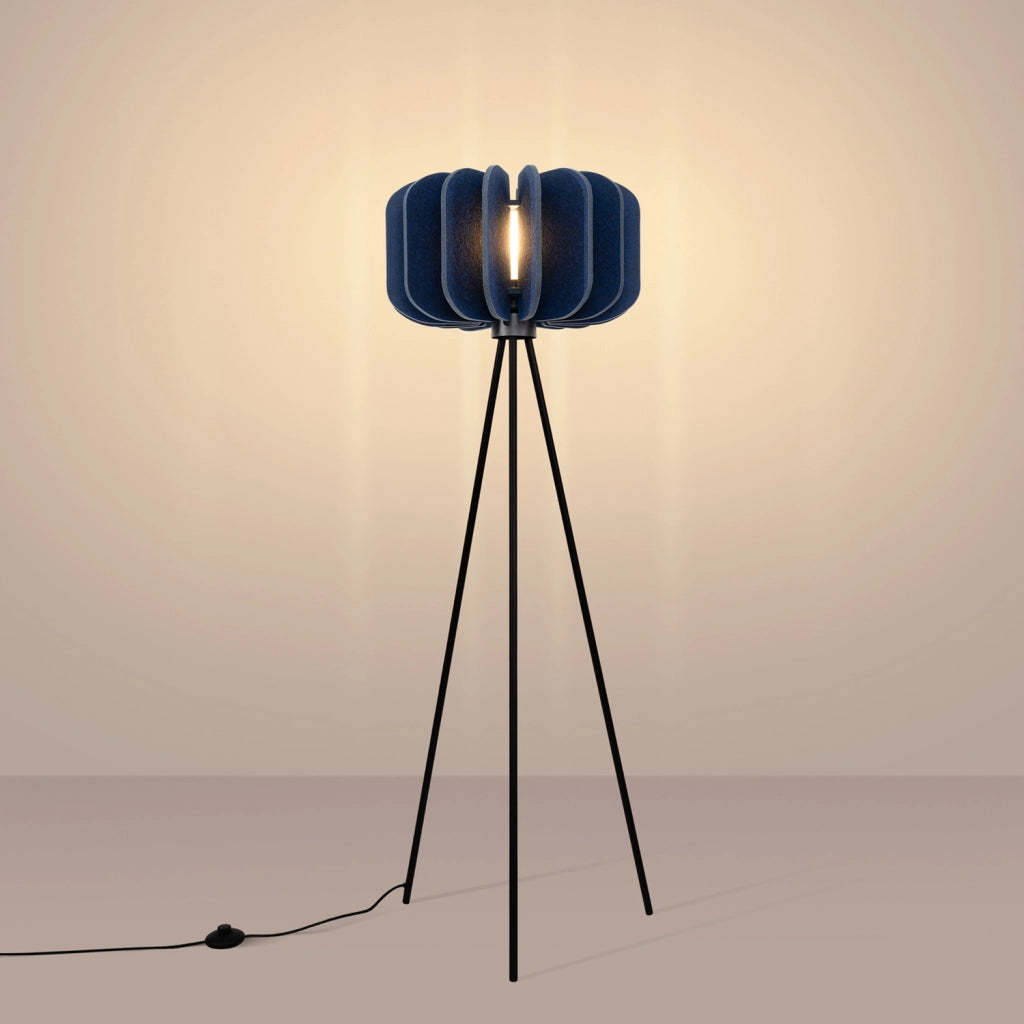 Lampada da terra treppiede feltro blu E27 Pure Lume