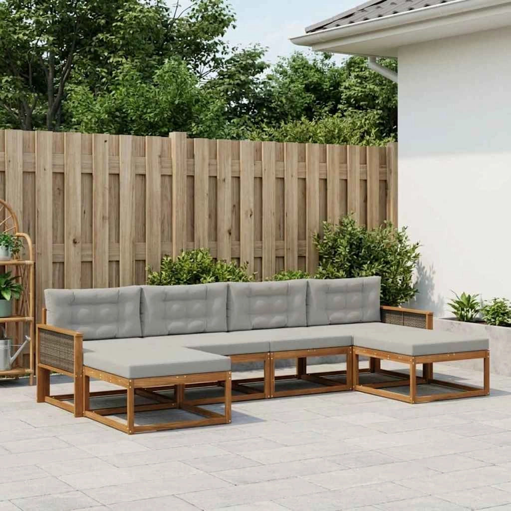Set di divani da esterno 6 pz Naturale e Grigio Chiaro 3382779
