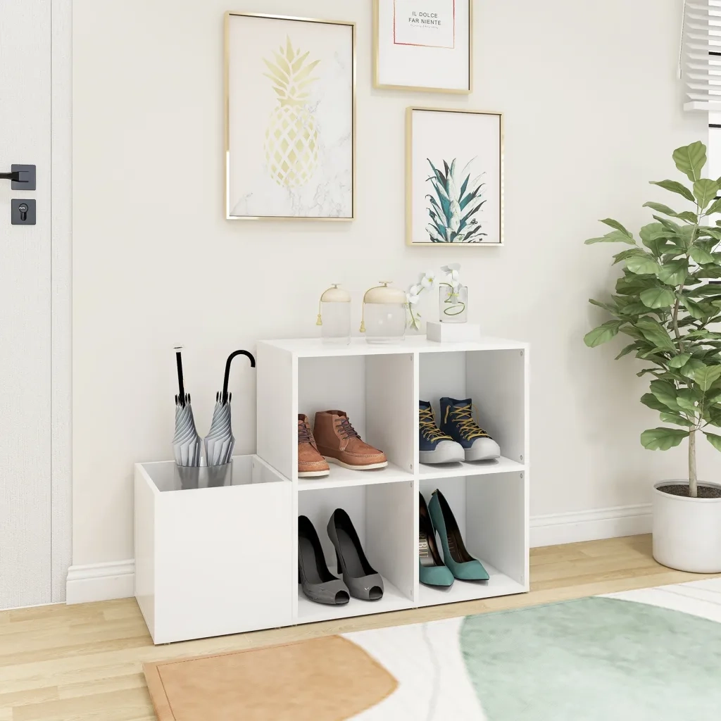 Scarpiera da Ingresso-Scaffale per scarpe Bianca 105x35,5x70cm in Legno Multistrato
