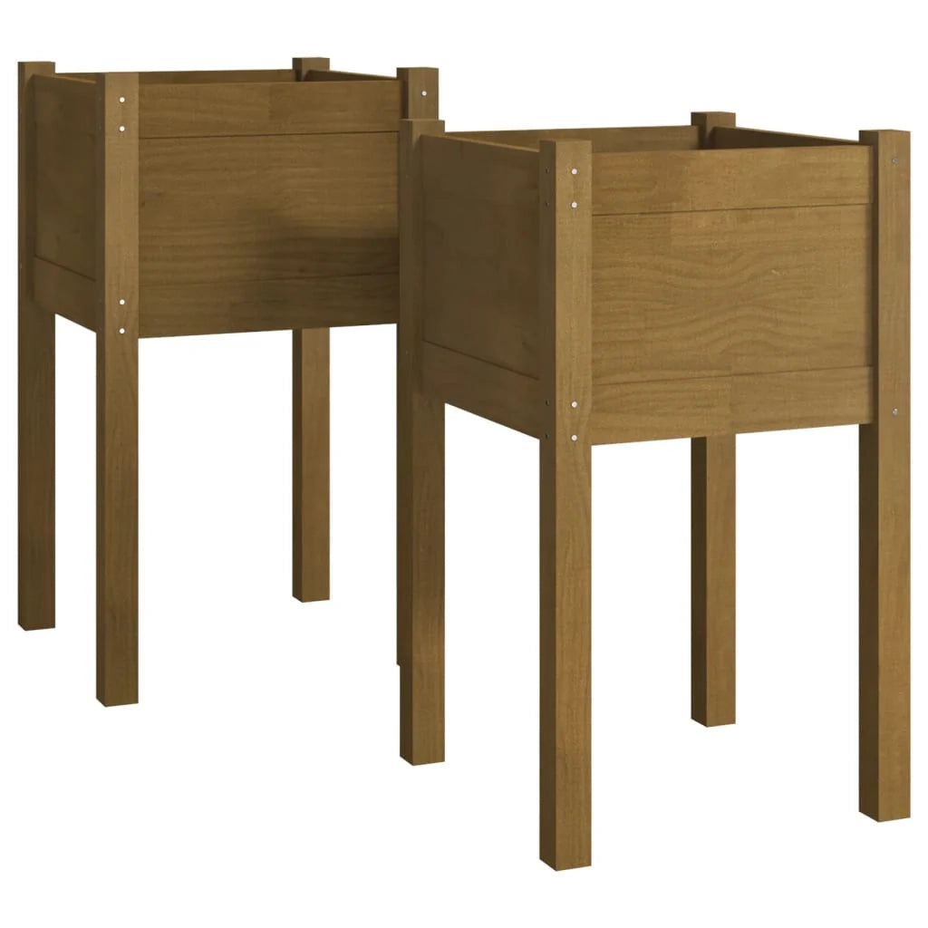 Fioriera rialzata per piante fiori giardino terrazze set da 2 40 x 40 x 70 cm legno di pino massiccio marrone 02_0038965