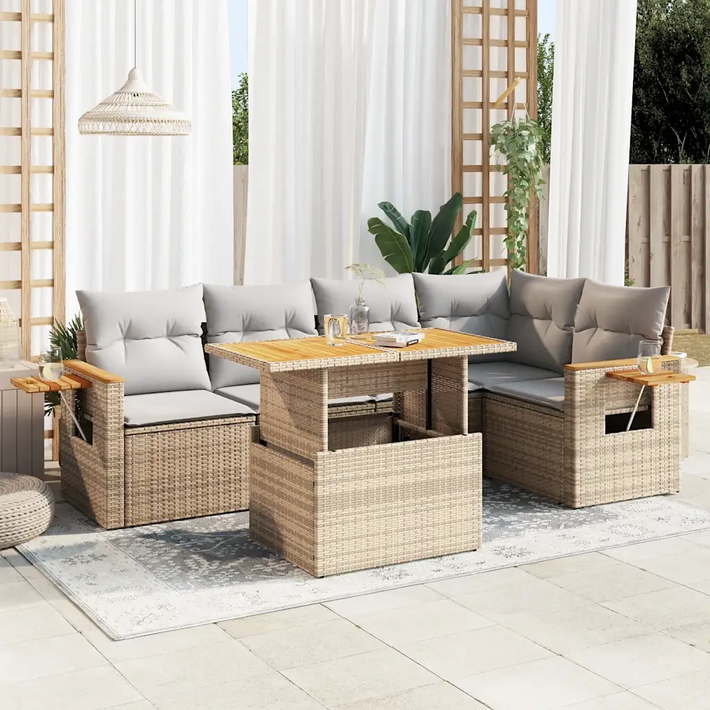 Set Divano da Giardino 6 pz con Cuscini Beige Polyrattan Acacia 3327601