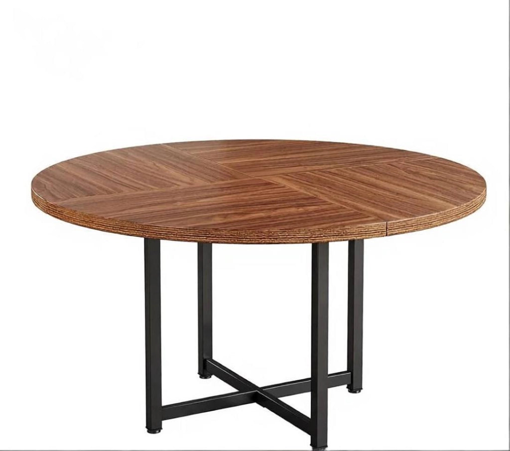 Tavolo da pranzo rotondo 120 cm nero e marrone – stile industriale, 4-6 pers.