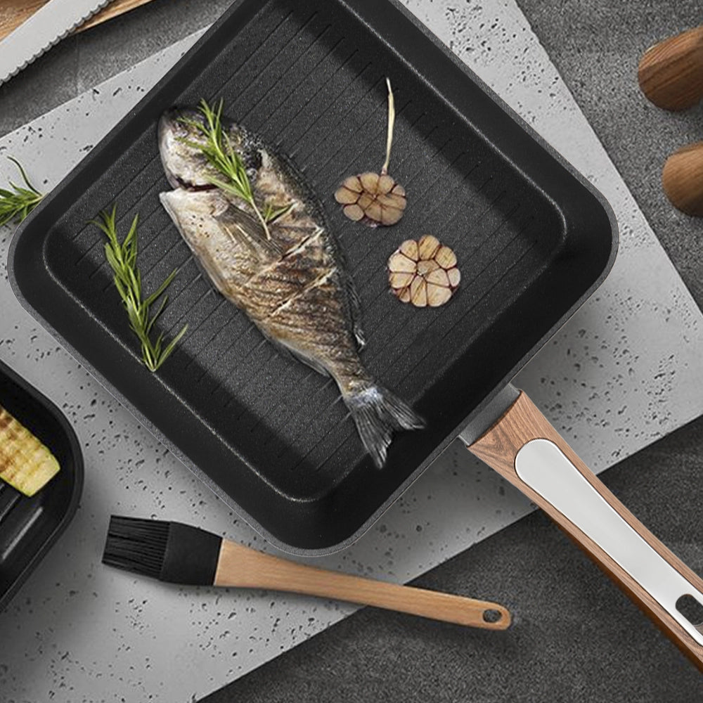 Bistecchiera Elegance Wood 26x26 cm doppio fondo acciaio inox, manico Soft touch