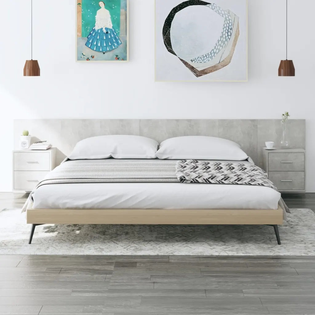 Testiera Letto con Armadietti Legno Multistrato Grigio Cemento cod mxl 52773