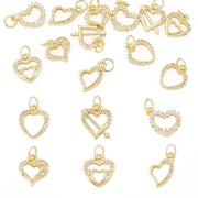 Hanger 12 x a forma di cuore - Argento dorato 18 K - Perle - Gioielleria fai da te - Dimensioni: 11,5 x 10,5 mm