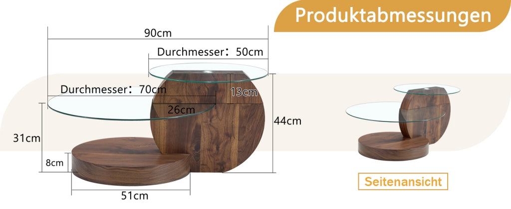 TAVOLINO da caffè in vetro temperato e MDF, colore trasparente/noce