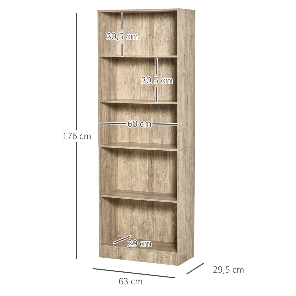 Libreria 5 Livelli con Ripiani Ajustables ¨C zephmum ¨C 63x29,5x176 cm Legno Naturale
