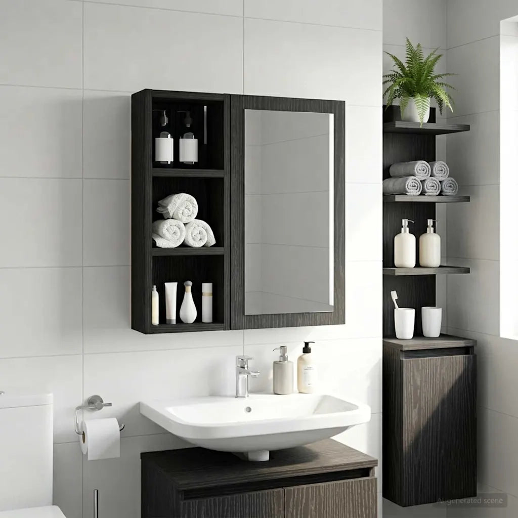 Armadio da bagno a muro Rovere Nero 20 x 10 x 50 cm