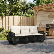 Set Divano da Giardino 3 pz Nero e Bianco Crema polyrattan 3435334