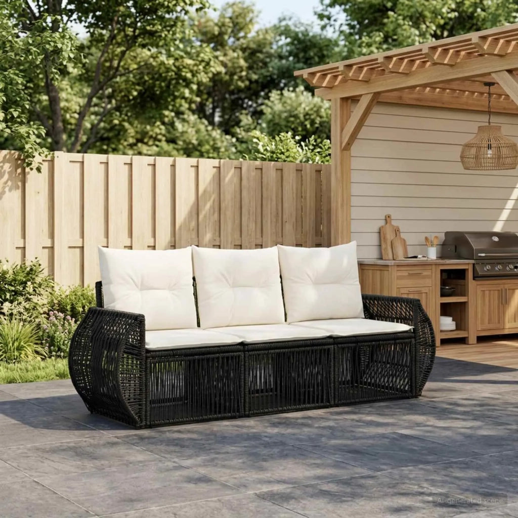 Set Divano da Giardino 3 pz Nero e Bianco Crema polyrattan 3435334