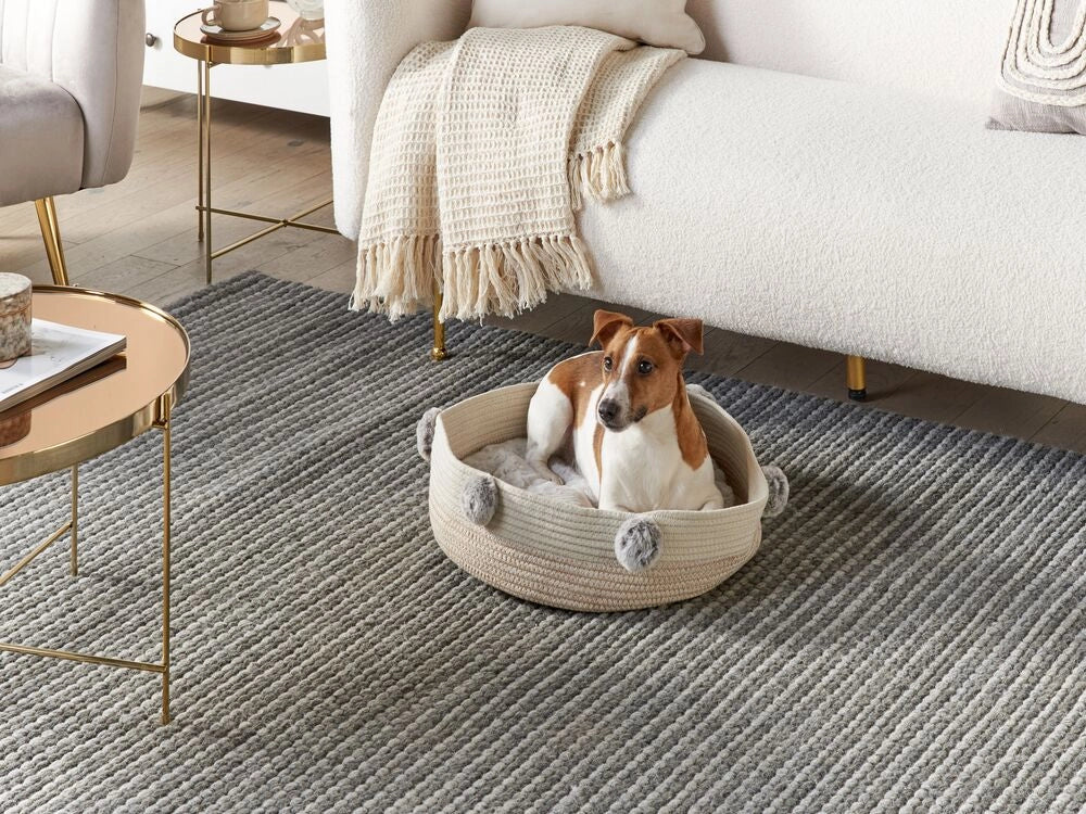 Letto per animali domestici Beige Cotone Poliestere Inserto soffice ø 44 cm per cani gatti Forma rotonda con maniglie