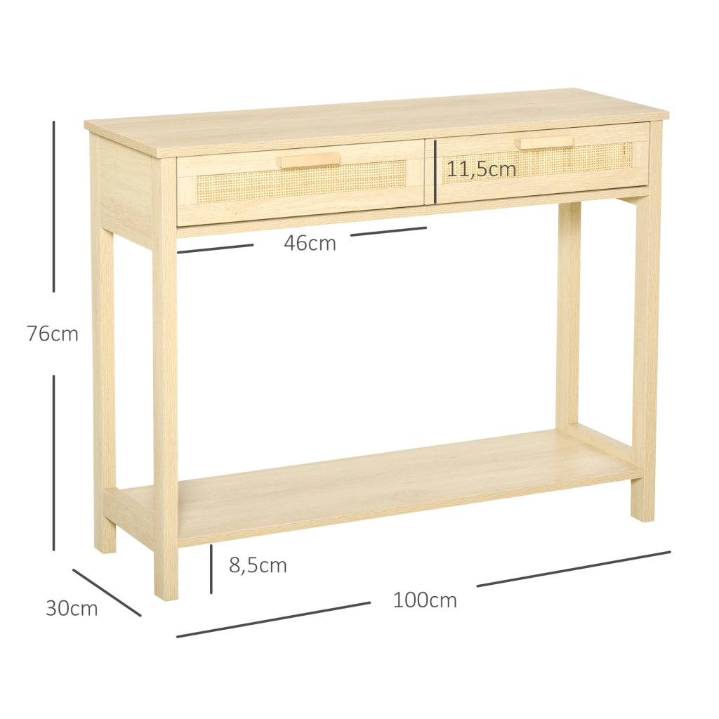 Consolle ingresso con 2 cassetti effetto rattan e ripiano inferiore ¨C Xylo ¨C 100x30x76 cm naturale