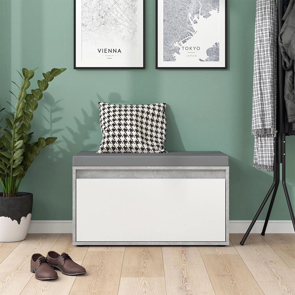 Vicco Panca scarpiera da ingresso Iker, Calcestruzzo, 80 x 45 cm, combinabile con altri mobili della serie Iker