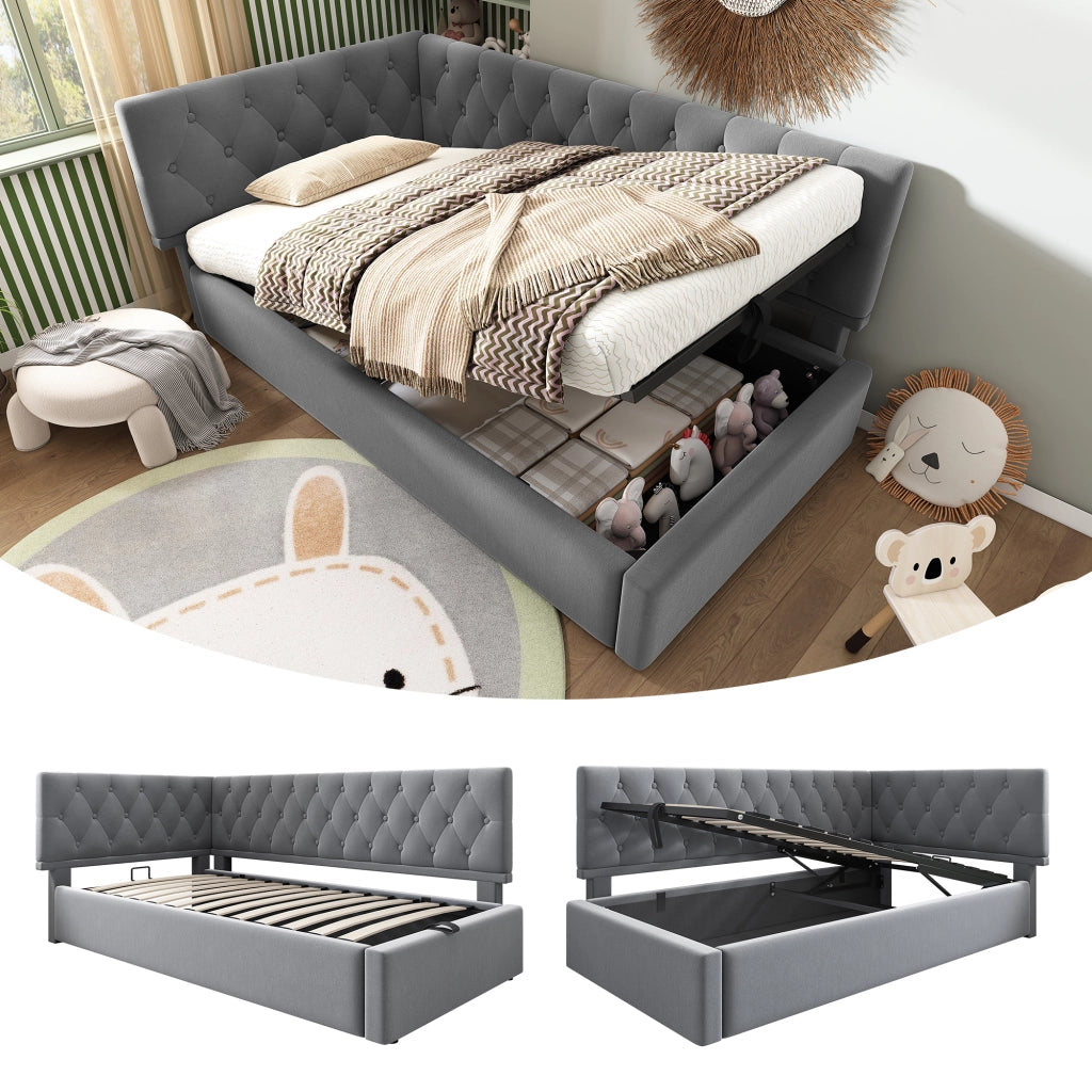 DIVANO LETTO 90x190 cm Velluto Grigio con contenitore idraulico