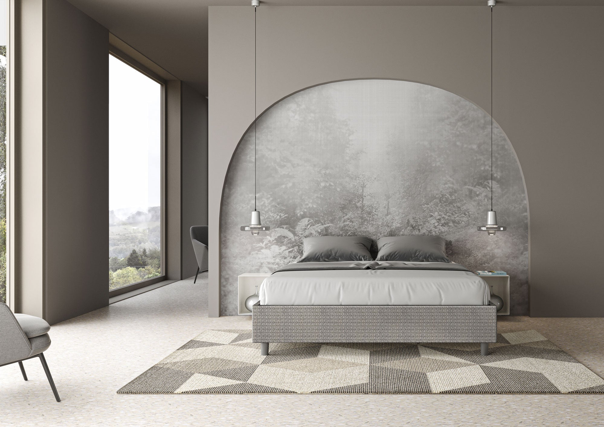 Letto Matrimoniale Sommier 160x190 cm Senza Rete Azelia Labirinto 02 Grigio