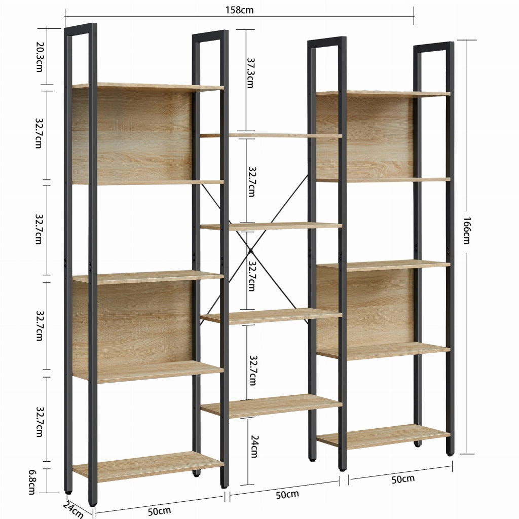 Libreria doppia Valora - Stile loft in rovere Sonoma con 14 ripiani