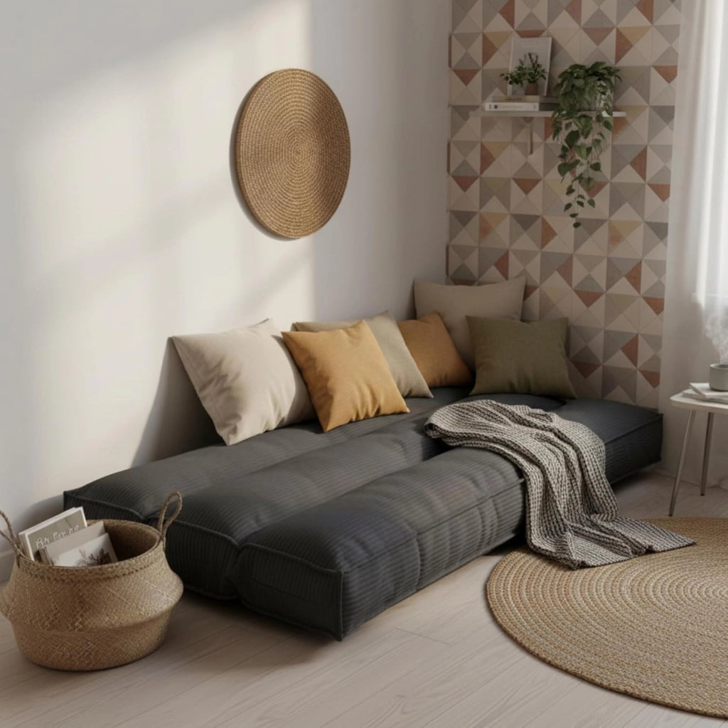 Futon Giapponese 1 Persona Comodo e Spesso, Prodotto in Francia, Sfoderabile, Materassino Pieghevole, Tatami Giapponese Pratico–Letto Singolo, Cinghia di Fissaggio inclusa (90 x 190 cm, Grigio Scuro)