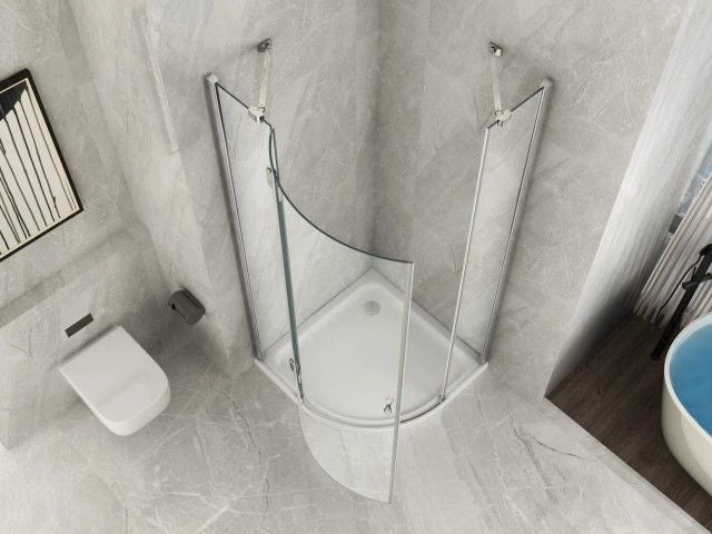 Box Doccia Cristallo 8 mm Trasparente Semicircolare Unico Battente Esterno - Misura: 90 x 90 x h195 (raggio 55cm)